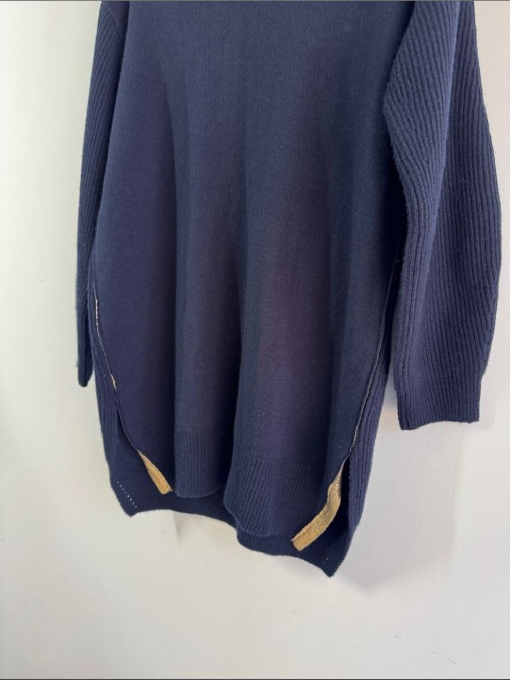 KUHO 100% Wool Navy Rib Knit Sweater Tunic Small Quiet Luxury Minimalist Chic - Picture 12 of 15